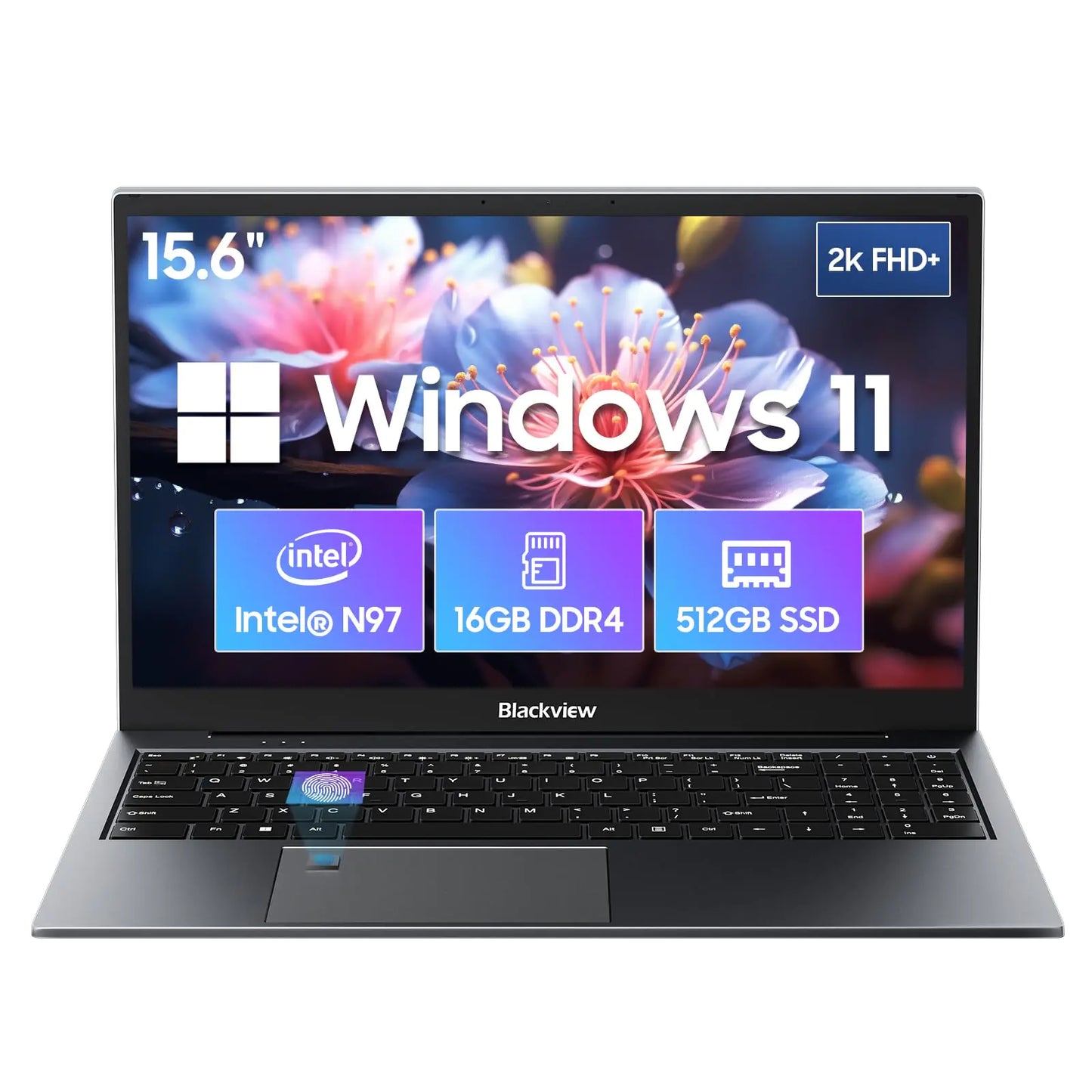 Blackview 15.6-Inch Laptop | Gaming Laptop | 16GB RAM (Up to 32GB) | 512GB SSD | Intel N97 | FHD Display | Windows 11 Pro | Fingerprint Unlock