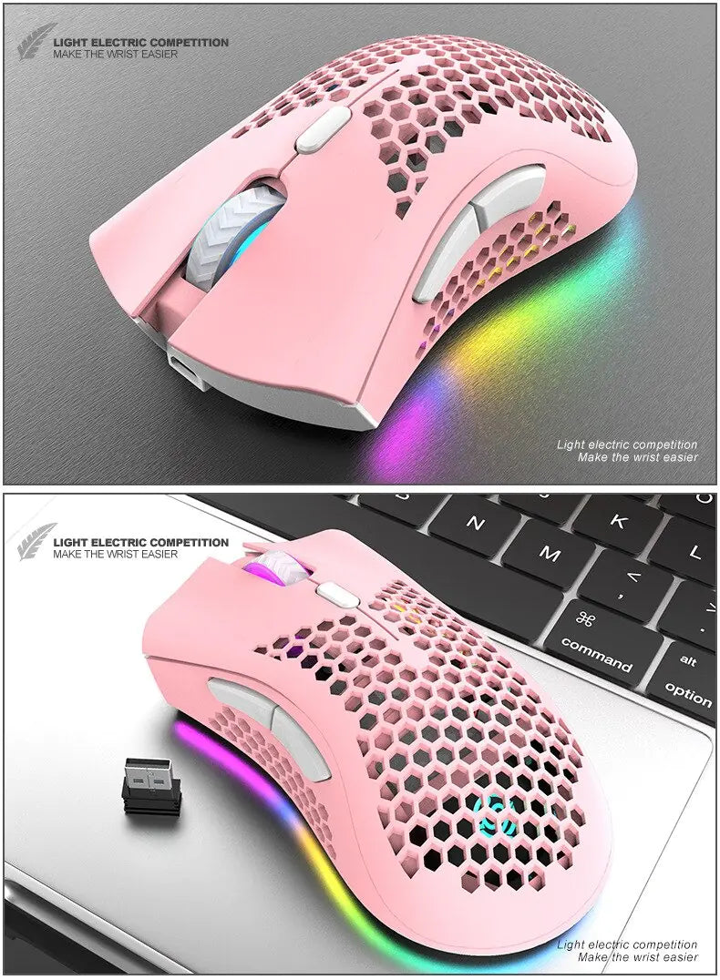 BM600 Rechargeable Wireless Gaming Mouse | RGB Lighting | 2.4G Wireless & Wired Dual Mode | Ergonomic Honeycomb Design | For PC & Laptop