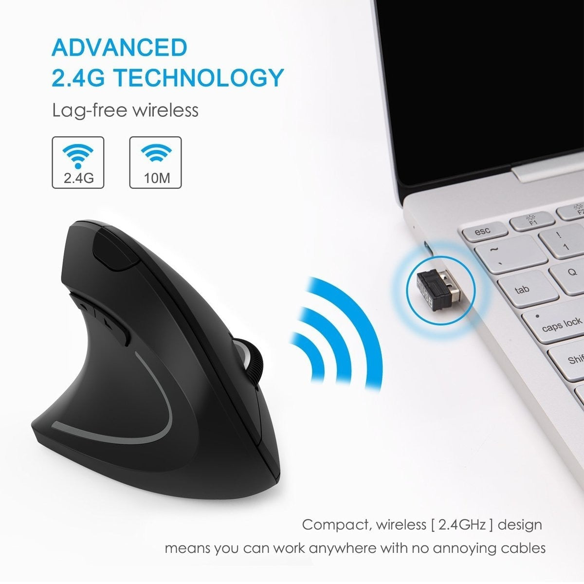 Ratón vertical ergonómico inalámbrico de 2,4 G | Versiones para zurdos y diestros | DPI ajustable | Luz LED | Agarre cómodo