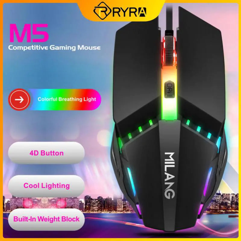 RYRA M5 RGB Wired Gaming Mouse | USB Optical | 4 Buttons | RGB LED Lighting | Precision Control for PC & Laptop