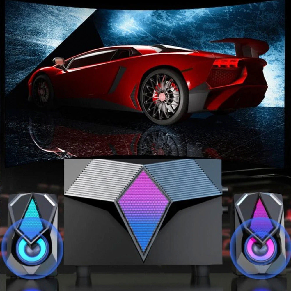 Altavoces para juegos Dragon RGB | Sonido envolvente | Efectos de iluminación LED | Graves profundos para juegos, música y películas