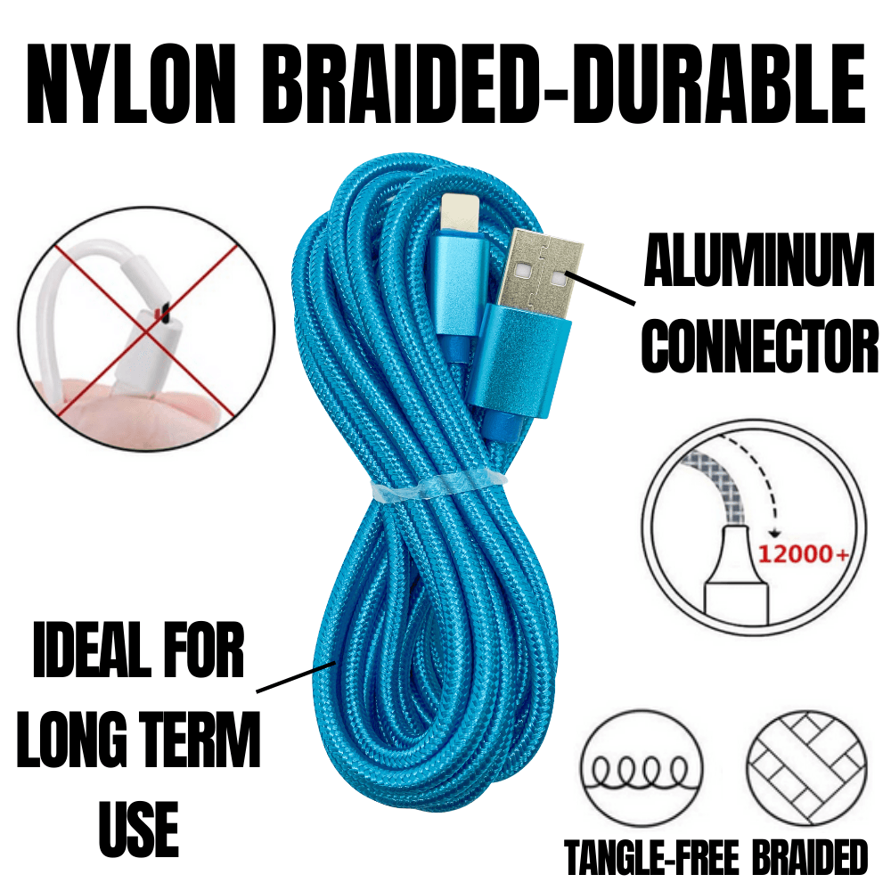 Cable de carga XL para iPhone (paquete de 2, 3 m) | Extra largo, duradero y de carga rápida, compatible con iPhone, iPad, iPod y más