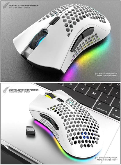 BM600 Rechargeable Wireless Gaming Mouse | RGB Lighting | 2.4G Wireless & Wired Dual Mode | Ergonomic Honeycomb Design | For PC & Laptop