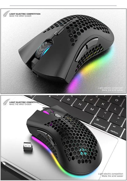 BM600 Rechargeable Wireless Gaming Mouse | RGB Lighting | 2.4G Wireless & Wired Dual Mode | Ergonomic Honeycomb Design | For PC & Laptop