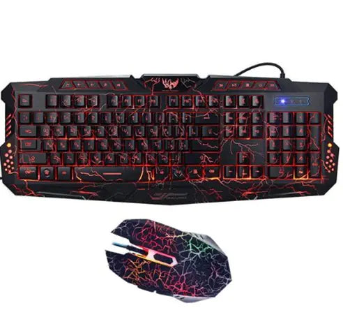 Teclado y ratón para juegos RGB M200 Crackle Design | 108 teclas | Retroiluminación tricolor | Cable USB | Ergonómico y duradero