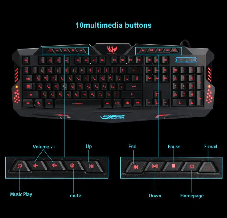 Teclado y ratón para juegos RGB M200 Crackle Design | 108 teclas | Retroiluminación tricolor | Cable USB | Ergonómico y duradero