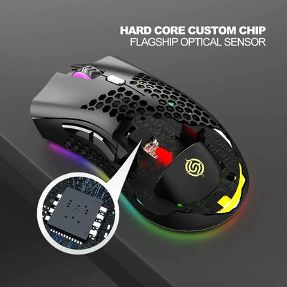 BM600 Rechargeable Wireless Gaming Mouse | RGB Lighting | 2.4G Wireless & Wired Dual Mode | Ergonomic Honeycomb Design | For PC & Laptop