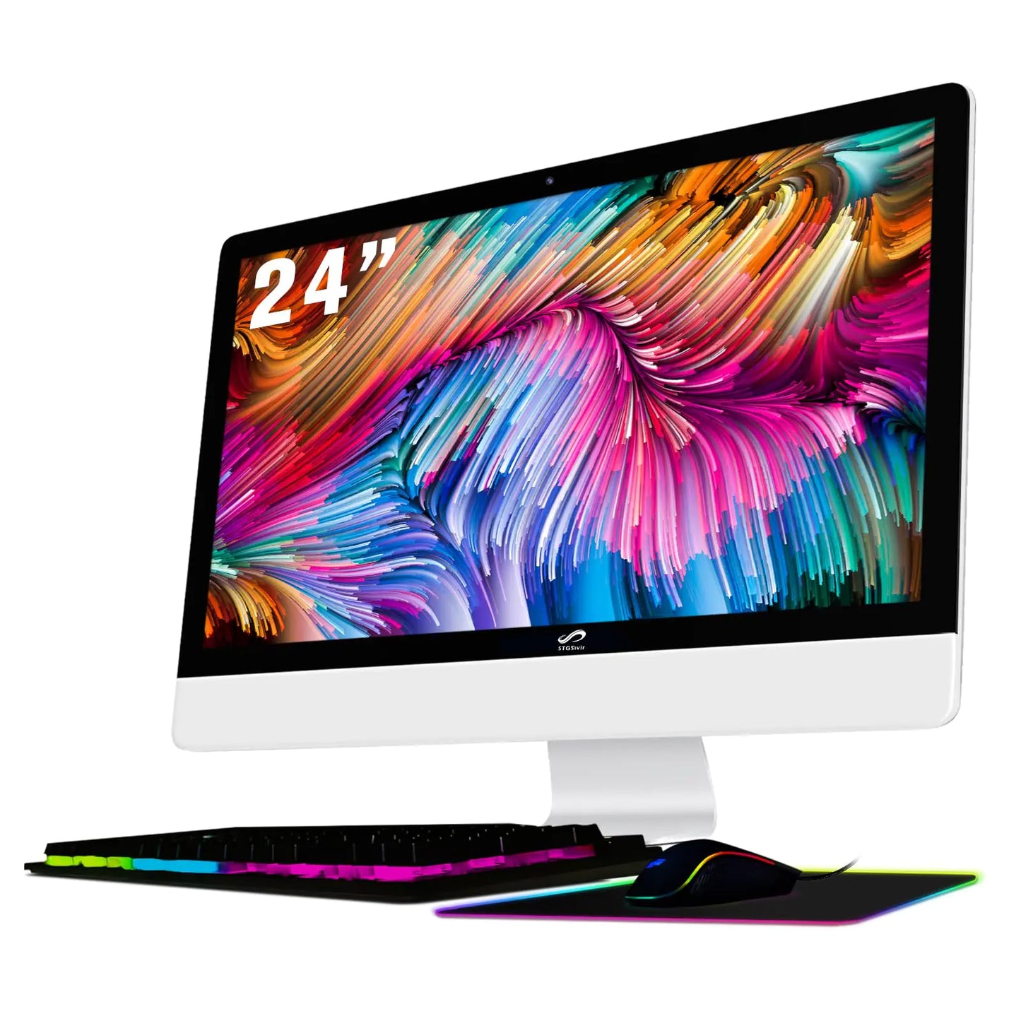 STGSivir All-in-One-Desktop-Computer | 24-Zoll-FHD-Display | Intel Core i7 bis zu 3,9 GHz | 16 GB RAM | 512 GB SSD | Wi-Fi 5 | Bluetooth | RGB-Tastatur, -Maus und -Pad | Windows 10 Home