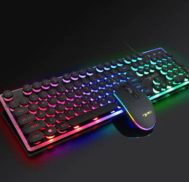 Ratón y teclado para juegos RGB con diseño en inglés | Retroiluminación de 3 colores | 104 teclas | Combo con cable USB | Rendimiento de precisión para juegos