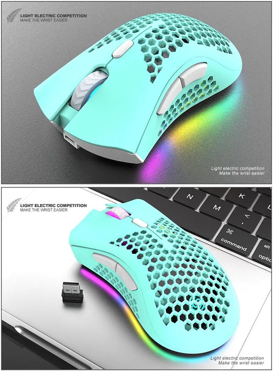 BM600 Rechargeable Wireless Gaming Mouse | RGB Lighting | 2.4G Wireless & Wired Dual Mode | Ergonomic Honeycomb Design | For PC & Laptop